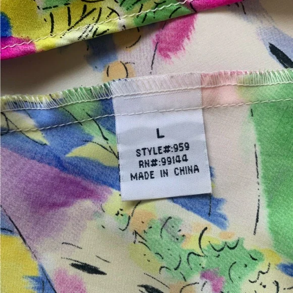 Silk abstract tank top Lapis ruffled detail multi colored size Large - Picture 6 of 8